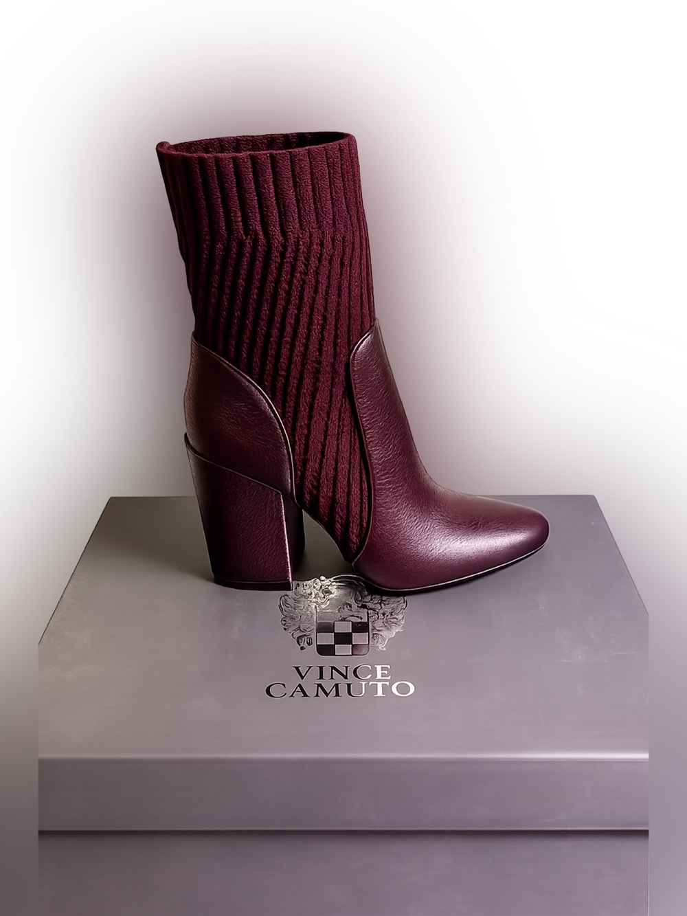 Vince Camuto Dianora Burgundy Sock Booties NEW Block Heel Size 6M